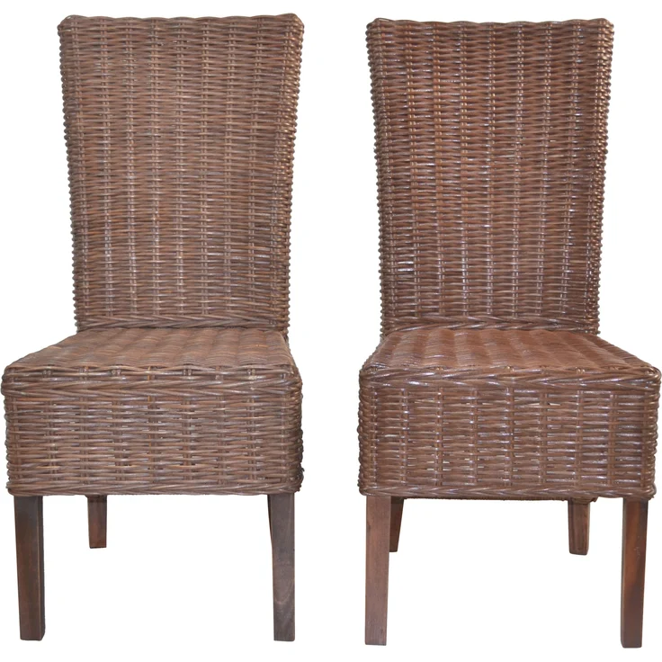 Rattanstühle/Esszimmerstühle 2er-Set, handgeflochten, braun, inkl. Kissen creme – Bild 4