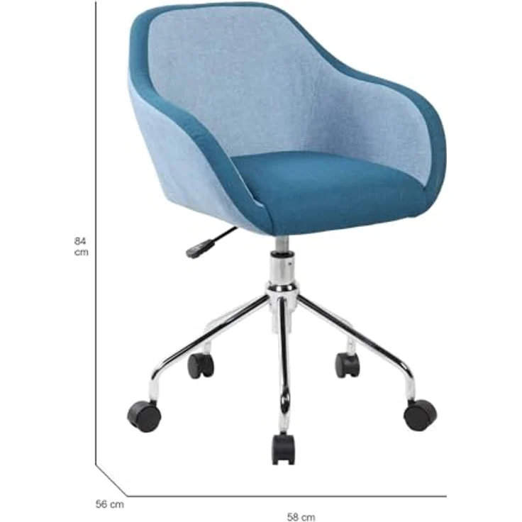 Dmora - Stuhl mit Rädern Mandurah, Task-Bürosessel, ergonomischer Bürositz, 56x58h77/84 cm, Blau – Bild 4