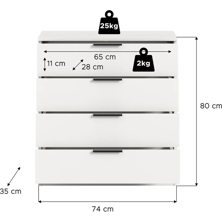 Kommode (B/H/T: 74x80x35 cm) in weiß – Bild 4