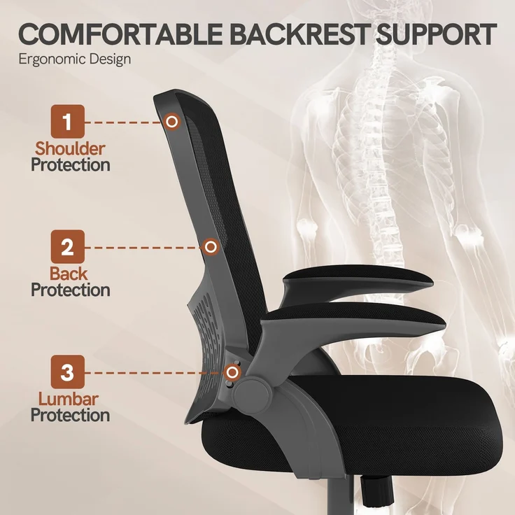 Botifly Ergonomischer Bürostuhl, Mesh-Gewebe, Schwarz, 95°-120° Wippfunktion, 10 cm Höhenverstellbar – Bild 4
