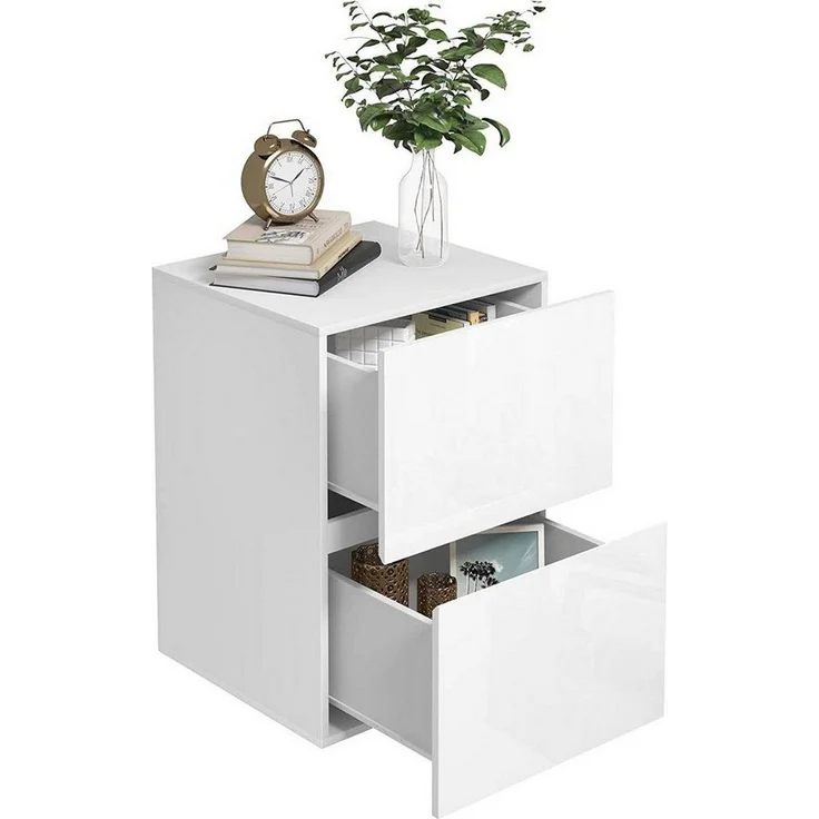 EUGAD Nachttisch (1-St), mit 2 Schubladen in Hochglanz, 40x58x40 cm weiß – Bild 1