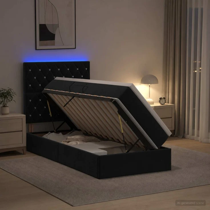 vidaXL LED-Speicherbett mit Matratze Schwarz 100 x 200 cm Samt 3460052 – Bild 4