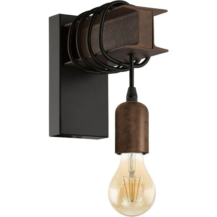 Eglo 43152 Wandleuchte TOWNSHEND 4 schwarz, braun E27 1x10W L:8cm H:19cm T:18,5cm dimmbar