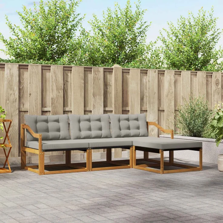 vidaXL Outdoor-Sofagarnitur 4 stk. 4-Sitzer Natur und Hellgrau 3369346 – Bild 1