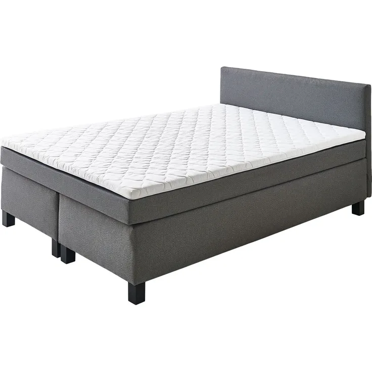 Boxspringbett Peggy / Philly, Flachgewebe, Holzwerkstoff, Mikrofaser, Grau, 140 x 87 x 207 cm