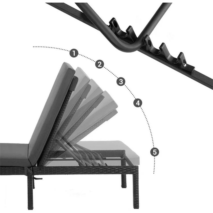 Songmics Sonnenliege mit Auflage, Rückenlehne verstellbar, Polyrattan schwarz, 59 x 198 x 28 cm – Bild 3