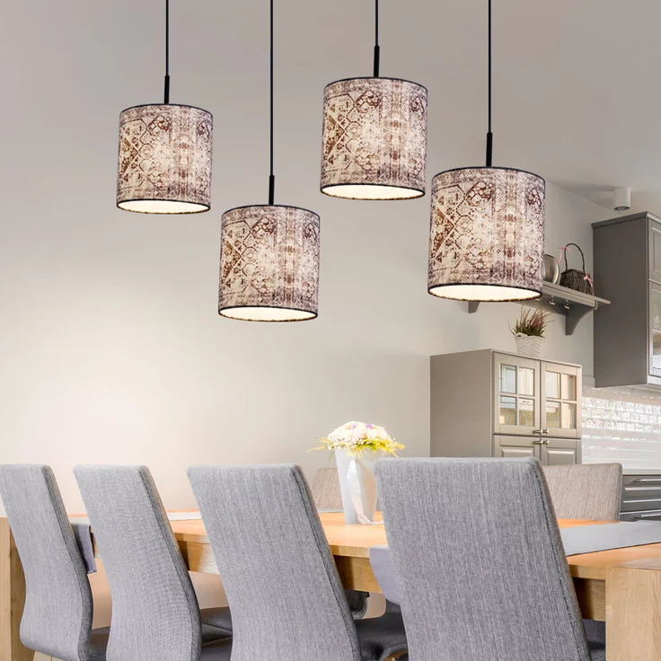 Hängeleuchte, Metall, Textil, schwarz, 4 Flammig, L 100 cm – Bild 4