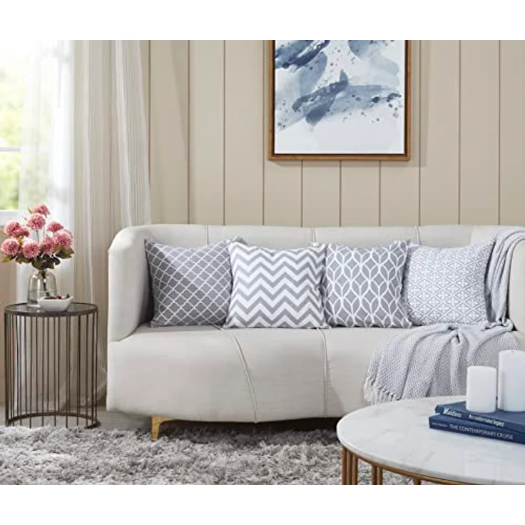 Penguin Home 4Er - Pack Dekorative Quadratische Kissen Aus Baumwolle, Luxuriöse, Stilvolle Für Wohnzimmer, Sofa, Schlafzimmer, Mit Unsichtbarem Reißverschluss, 45X45 cm (18" Inches), Grau – Bild 3