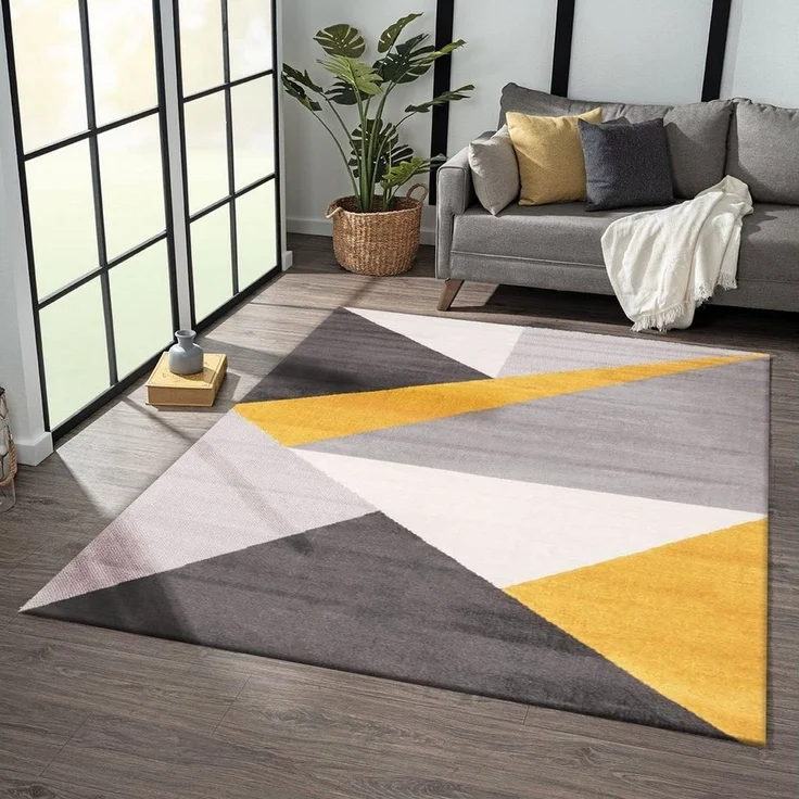 Vimoda Teppich Teppich Wohnzimmer Schlafzimmer Flur Teppich Geometrisches Muster Gelb, Rechteckig, Läufer Schlafzimmer Gelb – Bild 3