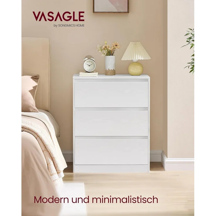 VASAGLE Kommode mit 3 Schubladen, Komodenschrank, Schubladenschrank, Wäschekommode, für Schlafzimmer, 40 x 60 x 75 cm, Modern Kailyn Kollektion, schneeweiß LTS613WE01 – Bild 4