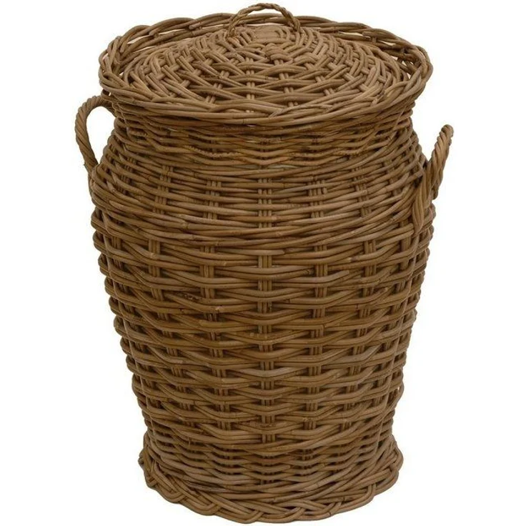 Krines Home Wäschetonne Wäschekorb Wäschetonne Wäschesammler Ø 50 cm aus echtem Rattan, rund mit Deckel und Inlett – Bild 4