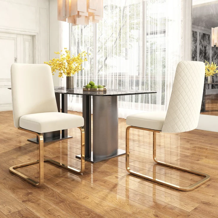Esszimmerstuhl 2er-Set 88×52×45 cm – Samt in Beige mit diamantförmiger Rückenlehne und Metallbeinen – Bild 1
