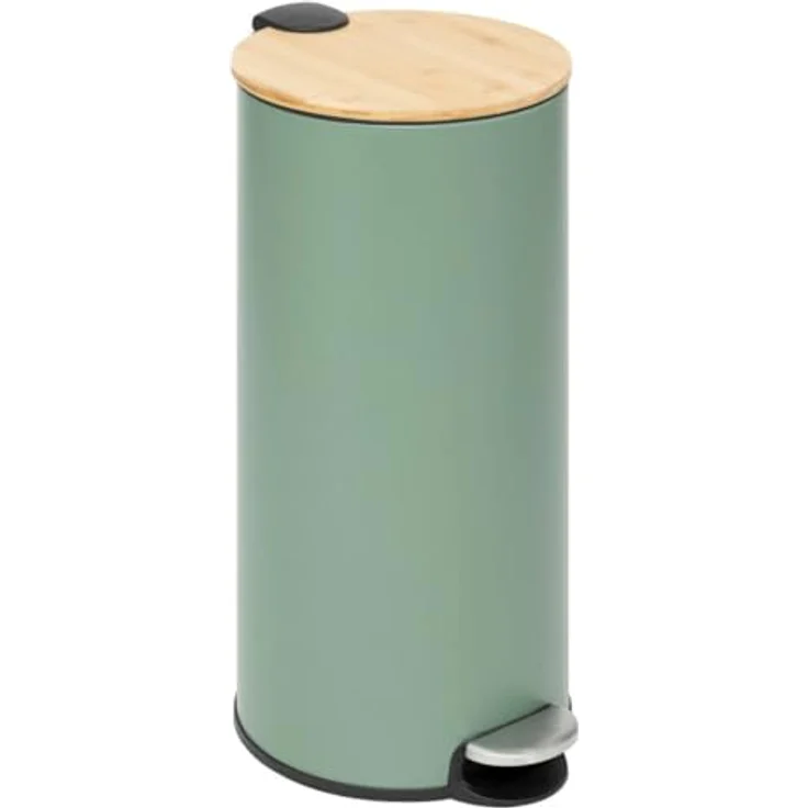 5five Moderner Farb-Treteimer 30 l, grüner Kosmetikeimer mit Bambusdeckel, herausnehmbarem Eimer und Soft-Close-Funktion – Bild 1