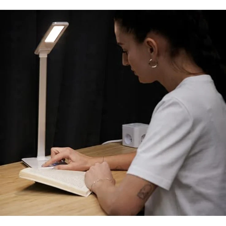 Huslog Schreibtischlampe mit Induktionsladegerät, verstellbarer Arm, 3 Lichtfarben, 5 Helligkeitseinstellungen, Weiß – Bild 2