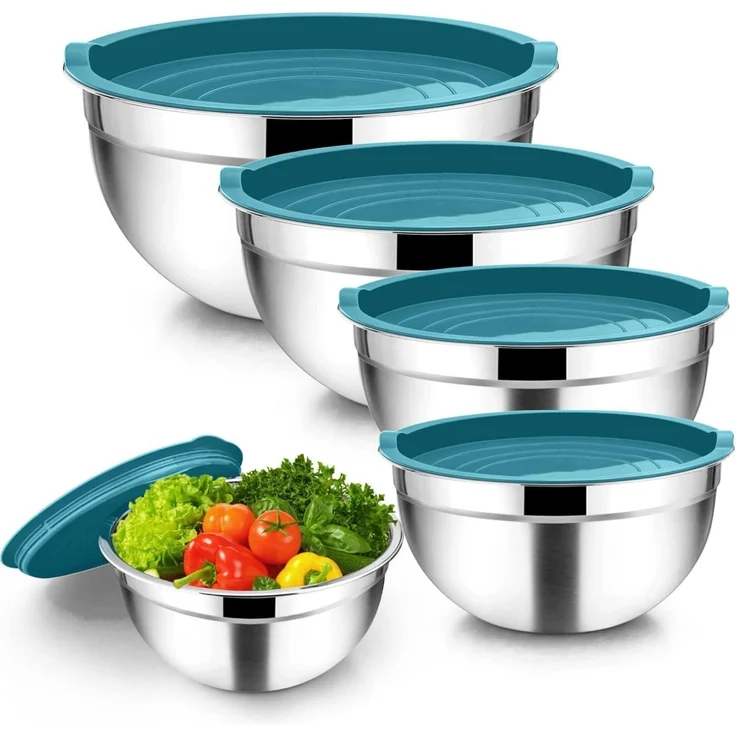Homikit Rührschüssel Set 5-teilig Edelstahl Blau Schüssel mit Deckel – Bild 1