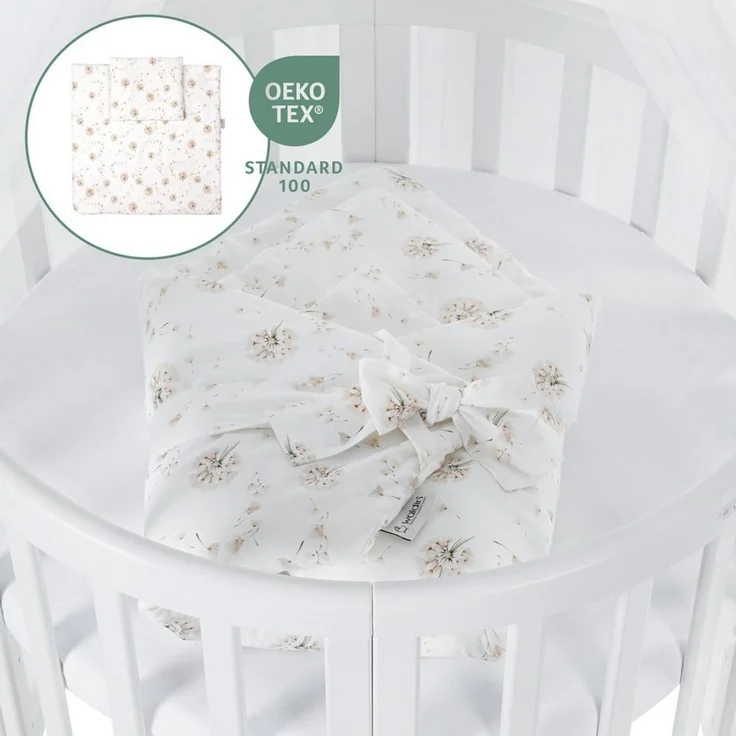 Waldin Babybett Oval 7in1 mitwachsend, Beistellbett, Matratze, Rollen, Buche, Weiß – Bild 4