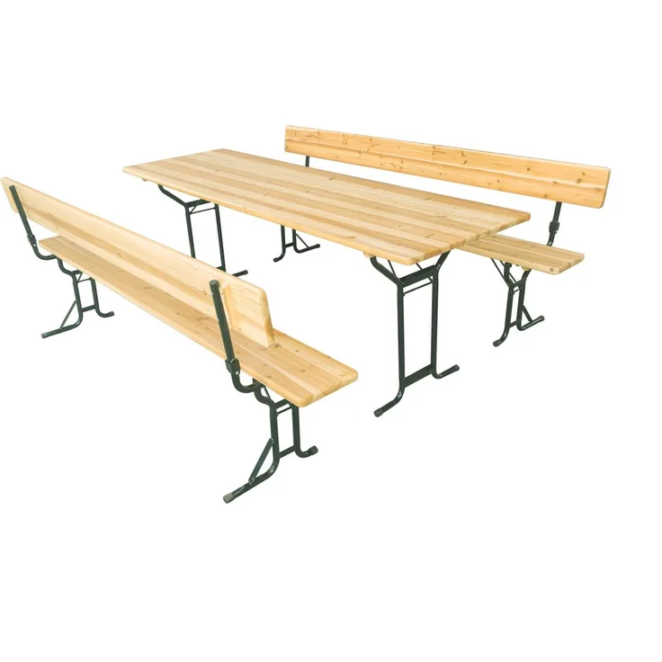 Bierzeltgarnitur mit Rückenlehne 220 x 70 cm natur 3-teilig