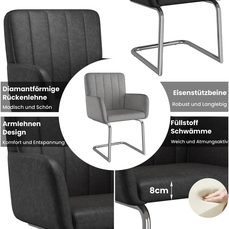 Esszimmerstuhl 2er-Set 56cm×57cm×86cm aus Kunstleder mit Z-förmigem Metallgestell – Bild 4