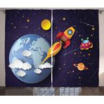 Abakuhaus Gardine Schlafzimmer Kräuselband Vorhang mit Schlaufen und Haken, Platz Rakete Erde Sterne UFO