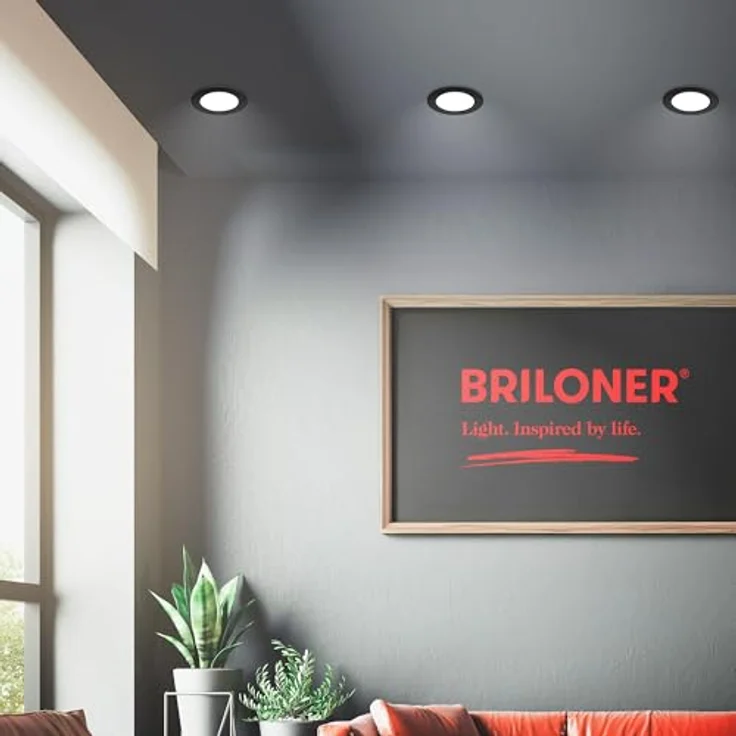 BRILONER - 3er Set LED Einbaustrahler 230V flach, neutralweißes Licht, je 6W 660lm, LED Spot, Deckenspots, Spots 230V, Einbauleuchten, Einbauspots, Deckenstrahler, 12 x 2,8 cm (DxH), Schwarz – Bild 4