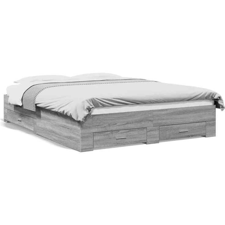 vidaXL Bettgestell mit Schubladen Grau Sonoma 140x200 cm Holzwerkstoff 3280389 – Bild 2
