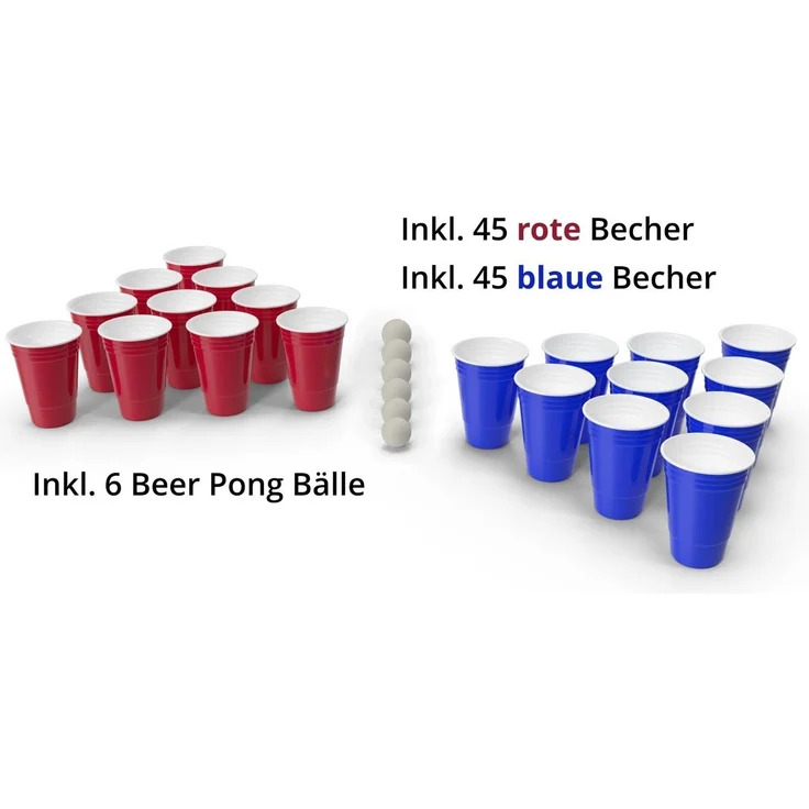 Stagecaptain Beer Pong Becher und Bälle, 90 Becher und 6 Spielbälle, Kunststoff rot / blau, 473 ml – Bild 2