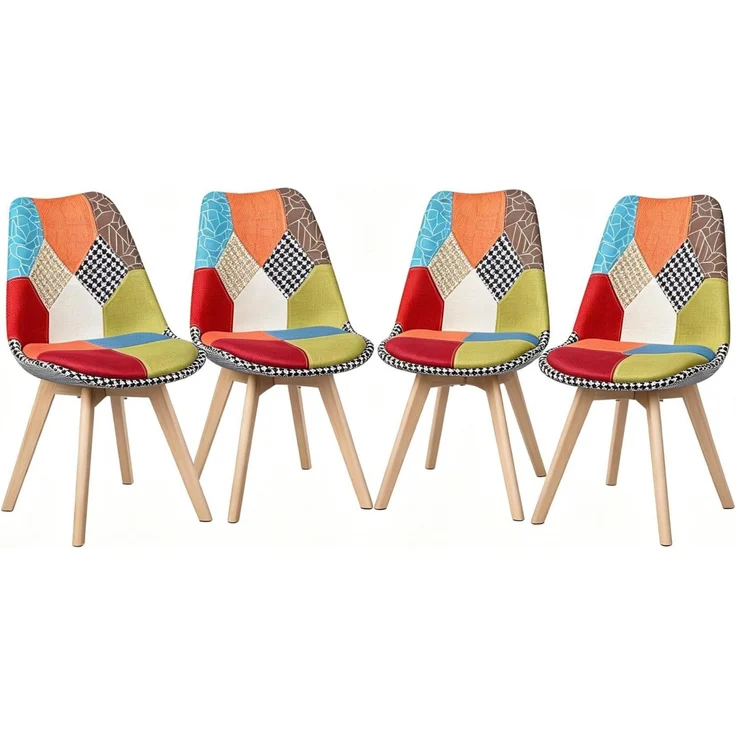 Esszimmerstühle 4er-Set, 59×49,5×82 cm, mit Patchwork-Bezug und Massivholzbeinen – Bild 5