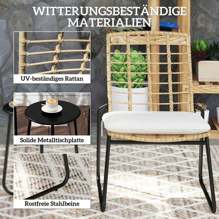 Outsunny Balkonmöbel Set, Stahl, PE-Rattan, Beige, 56L x 67B x 78H cm – Bild 5
