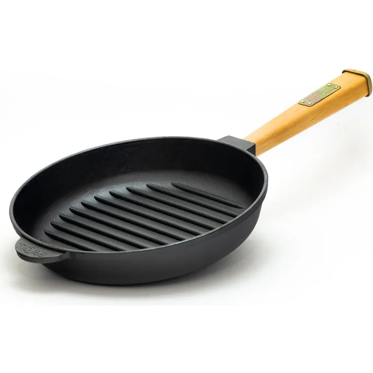 Ø26cm Grillpfanne Gusseisen Induktion Holzgriff Bratpfanne Pfanne Feuerpfanne