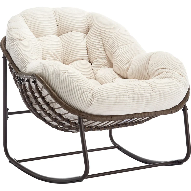 LVHOM Schaukelstuhl mit gepolstertem Kissen, Rattanstuhl mit Stahlrahmen, Lounge Sessel, Schaukelsessel, 1 St, für Balkon/Garten/Wohnzimmer/Schlafzimmer – Bild 2