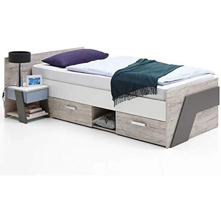 Jugendbett NONA Bett Bettanlage mit Nachtkommode Sandeiche 90x200 cm