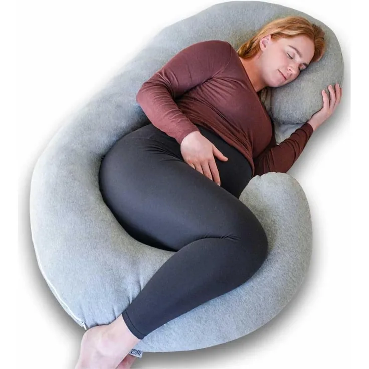 Ella Schwangerschaftskissen C-förmiges XXL, Seitenschläferkissen, Stillkissen mit Waschbarem Bezug, Stützkissen, Komfortkissen, Körperkissen (Jersey-Baumwolle Oeko-TEX bezug, Grau, 150x70 cm)