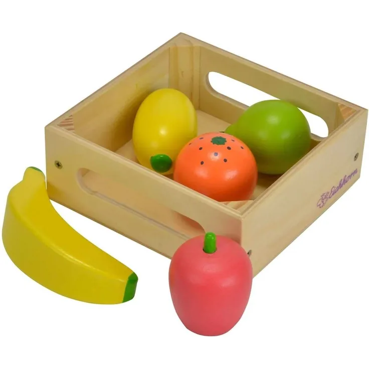 Eichhorn 100003734 - Holzbox mit Früchten, enthält Banane, Orange, Apfel, Zitrone, Birne, 13 x 12,5 x 5 cm, 6-tlg., Birkenholz