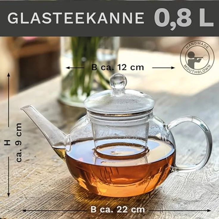 Creano Teekanne Creano Teekanne aus Glas 0,8l - Glasteekanne mit Glas-Sieb und Deckel, 1x Glasteekanne mit Glassieb – Bild 3