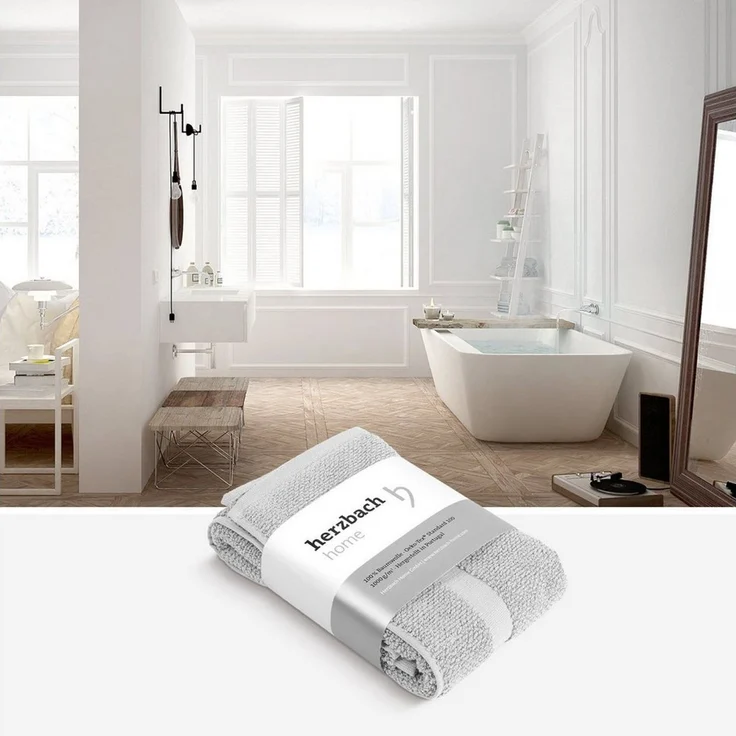 herzbach home Badematte Spa 50x80 cm, Baumwolle, Rechteckig, 2er Set, 1000g/m², Premium-Qualität, 100% Baumwolle, mit Bordüre – Bild 2