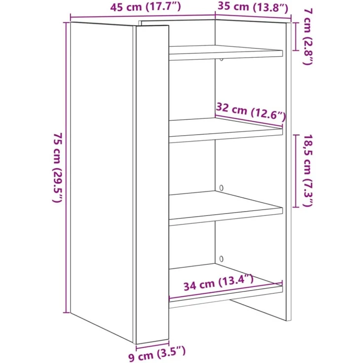 vidaXL Sideboard Braun Eichen-Optik 45x35x75 cm Holzwerkstoff 848387 – Bild 4