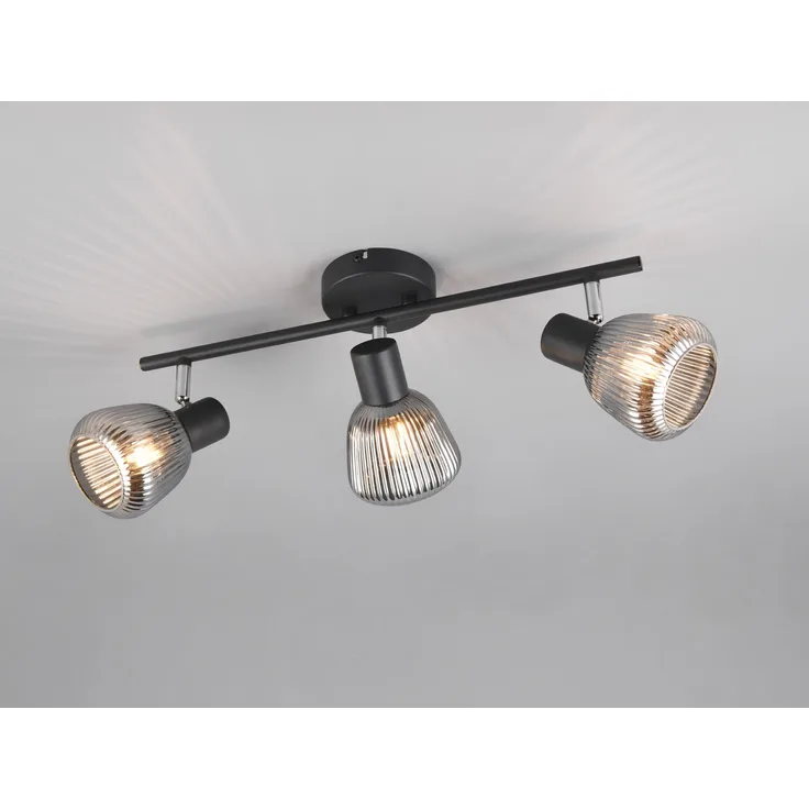 Deckenstrahler TARIFA 3-flammig mit Glasschirmen Chrom bedampft, Breite 47cm