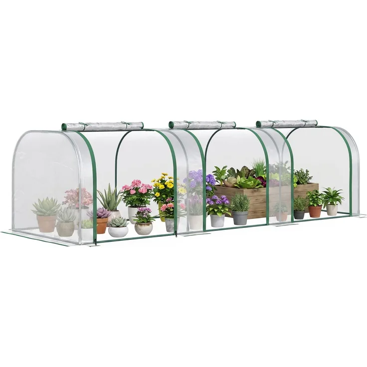 MELAYR, Mini-Gewächshaus für Tomaten, 3 m (L) x 1 m (B) x 0,8 m (H), Stahl, 140 g/m² PVC, UV-beständig, Transparent