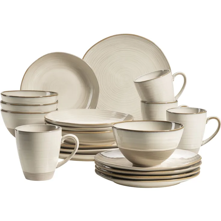Mäser 931512 Nottingham Vintage Geschirr-Set für 4 Personen, Kombi-Service im Retro-Look, Steinzeug, beige, 20-teilig (1 Set)