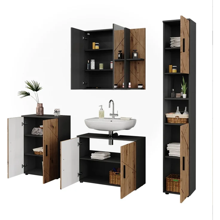 Badmöbel-Set Irma Anthrazit/Goldkraft Eiche 4-teilig Vicco – Bild 5