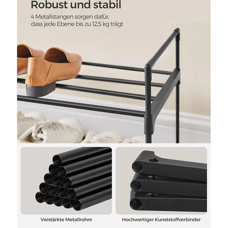 Songmics Schuhregal mit 3 Ebenen, Schuhständer aus Metall, Schuhaufbewahrung, Schuh-Organizer für 15-18 Paar Schuhe, stapelbar, für Flur, Wohnzimmer, Schlafzimmer, 30 x 116 x 55 cm, schwarz LSA033B01 – Bild 5