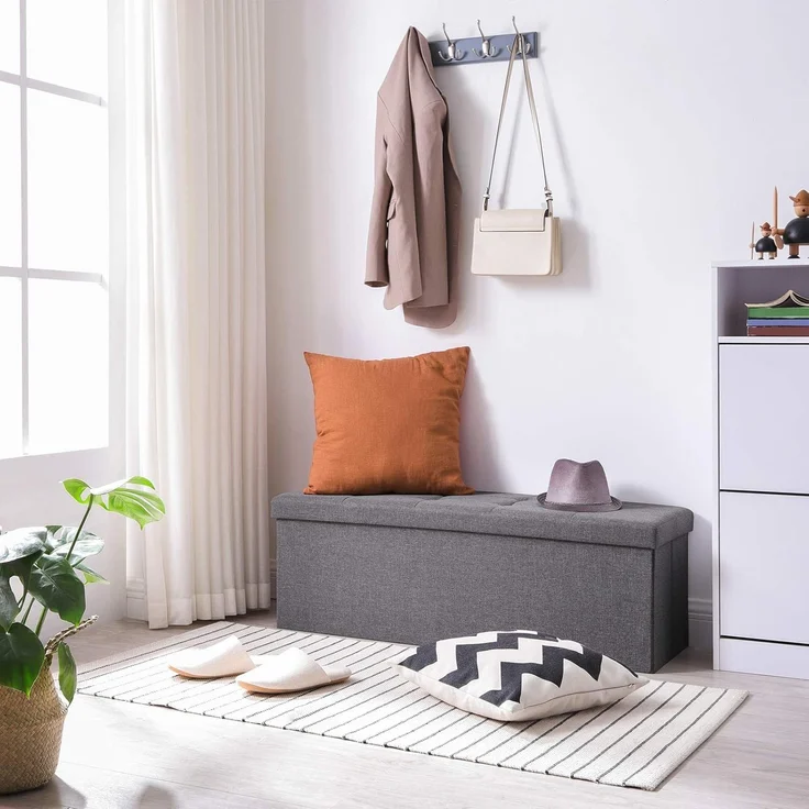 Sitzbank mit Stauraum, 110 cm, klappbare Sitztruhe, Aufbewahrungsbox, Fußbank, Dunkelgrau – Bild 3