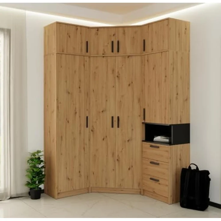 Marmex Möbel Grant 20A 1-türiger Kleiderschrank, Drehtürenschrank mit Einlegeböden und einer ausziehbaren Kleiderstange, laminierte Spanplatte, artisan Eiche, 52 x 195 x 40 cm – Bild 7