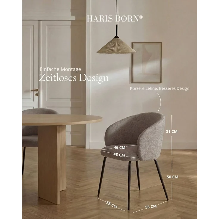 Haris Børn Esszimmerstuhl mit Armlehnen NØR - Hochwertige Polsterstühle für Esszimmer (Set, 4 St), Grau-braun - Premium Esszimmer Stühle & Wohnzimmer Stühle – Bild 2