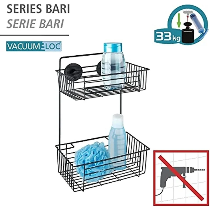 WENKO Duschregal Vacuum-Loc® Wandregal 2 Etagen Bari Schwarz, 2 Etagen – Bild 2