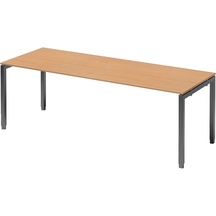 BISLEY Cito Schreibtisch, 650-850 mm höheneinstellbares U-Gestell, Metall, Bc334 Dekor Buche, Gestell Anthrazitgrau, 80 x 220 x 85 cm – Bild 1