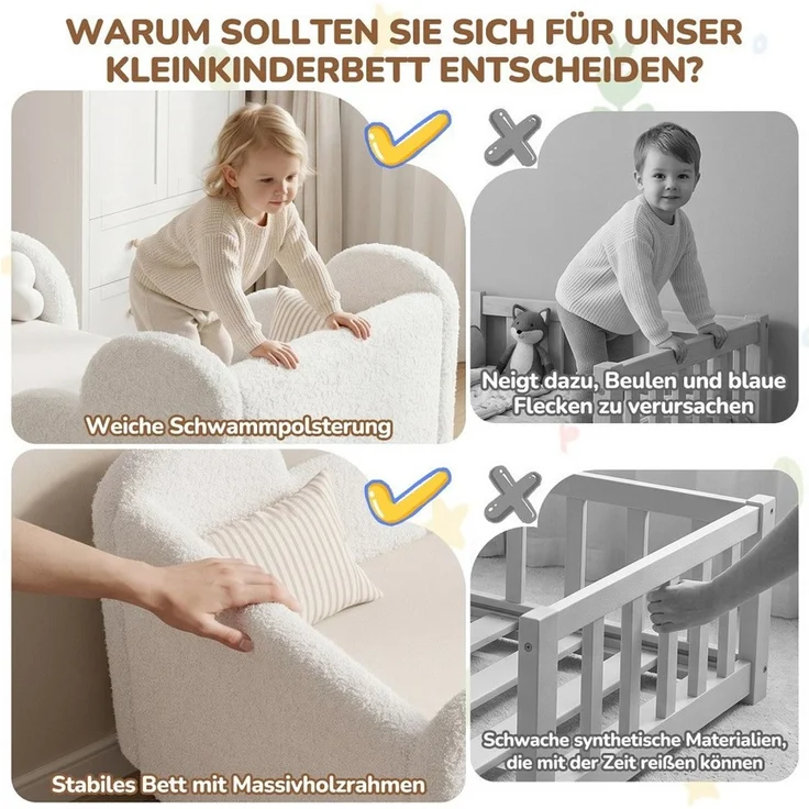 Meulbaty Kinderbett mit weichem Bodenbettgestell, extra breites Sicherheitsbett (1-tlg), für Mädchen und Jungen, ohne Matratze, 140 x 70 cm – Bild 4