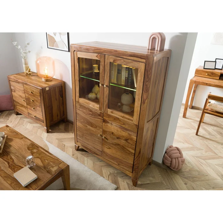 Highboard Sheesham 100x45x150 braun lackiert ANCONA #130 – Bild 2