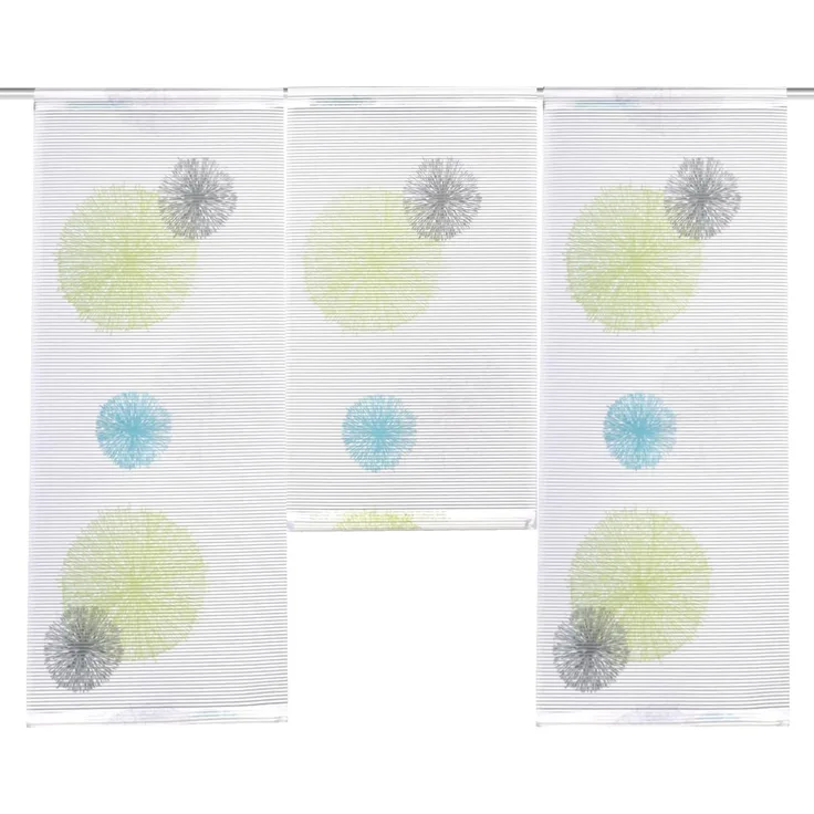 HOME WOHNIDEEN Scheibengardine 3-teiliges Mini Flächenvorhang Set Rawlins grün blau Scheibengardine (3 St), Stangendurchzug, halbtransparent