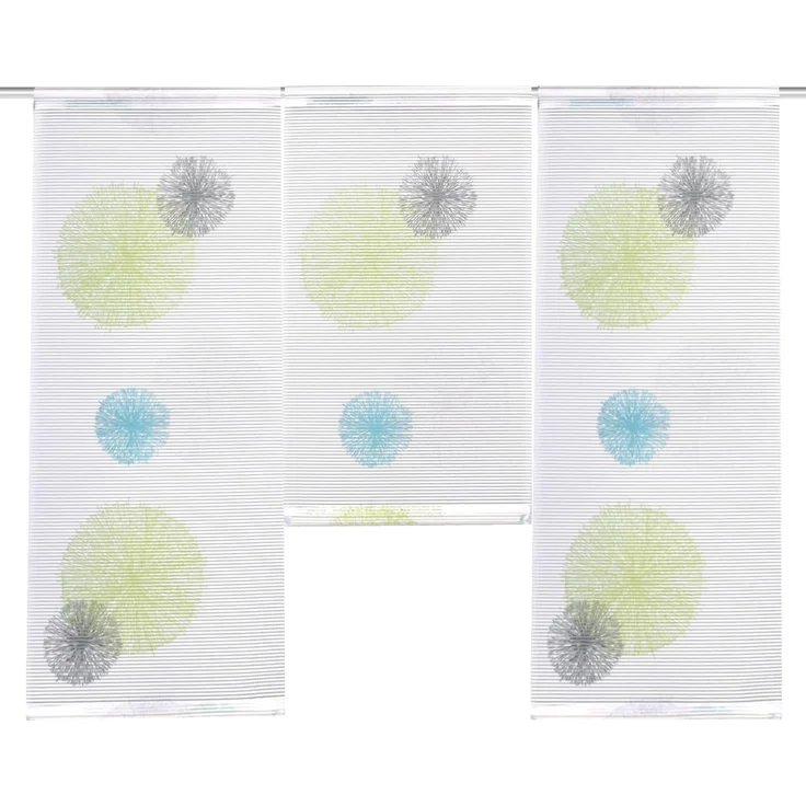 HOME WOHNIDEEN Scheibengardine 3-teiliges Mini Flächenvorhang Set Rawlins grün blau Scheibengardine (3 St), Stangendurchzug, halbtransparent – Bild 1